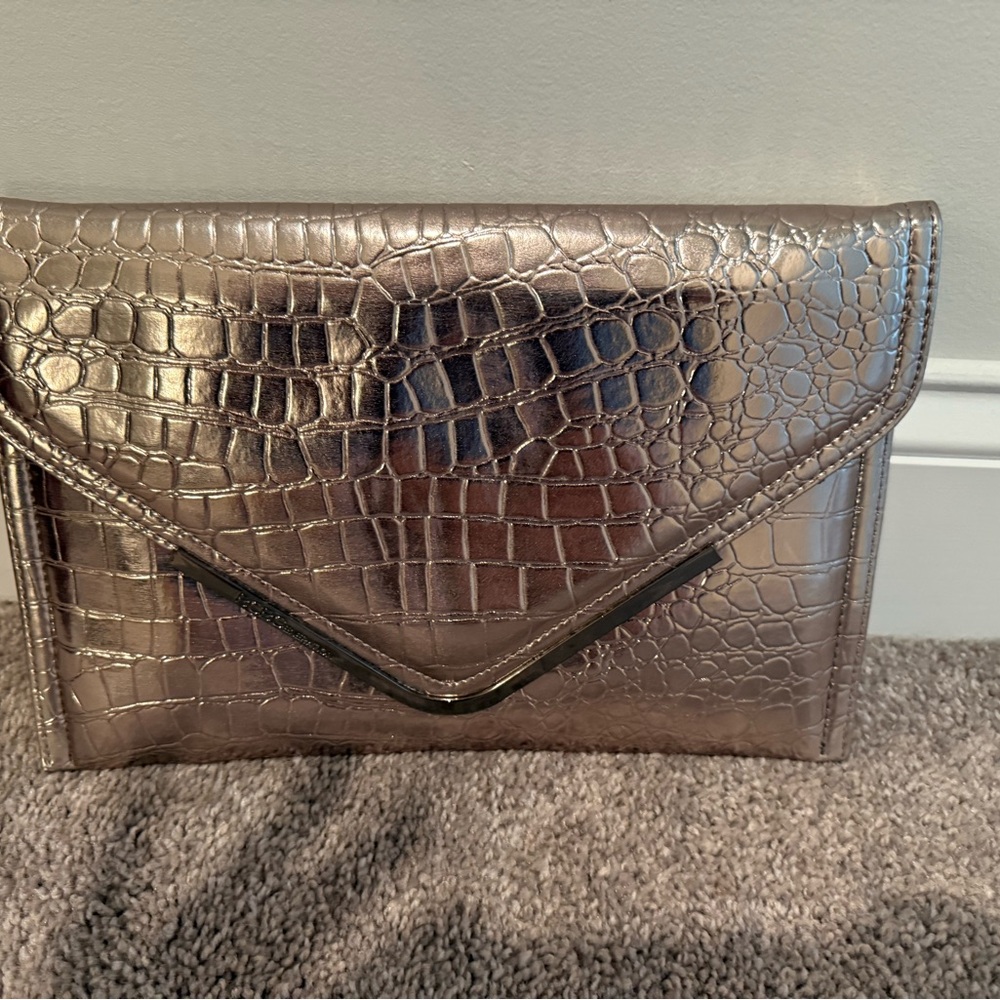 BCBGeneration Silver Croc-Embossed Clutch
